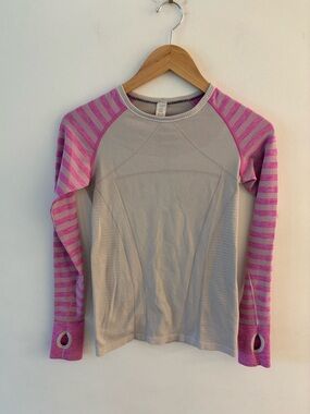 Ivivva by Lululemon, Long sleeved workout top, Size 12 kids, Beige & pink